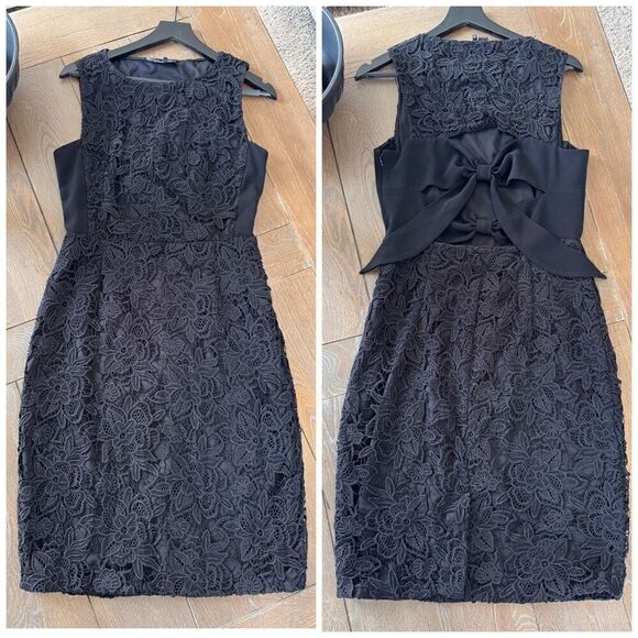 SACHIN & BABI NOIR Black Floral Lace Sheath Mini Dress Double Back Bow Tie Wome - Picture 1 of 13